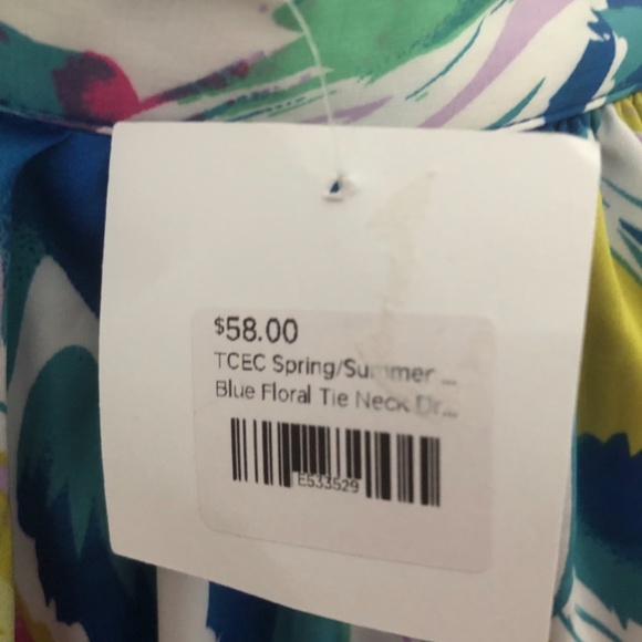 TCEC Blue Floral Tie Neck Dress (J) - Picture 5 of 8
